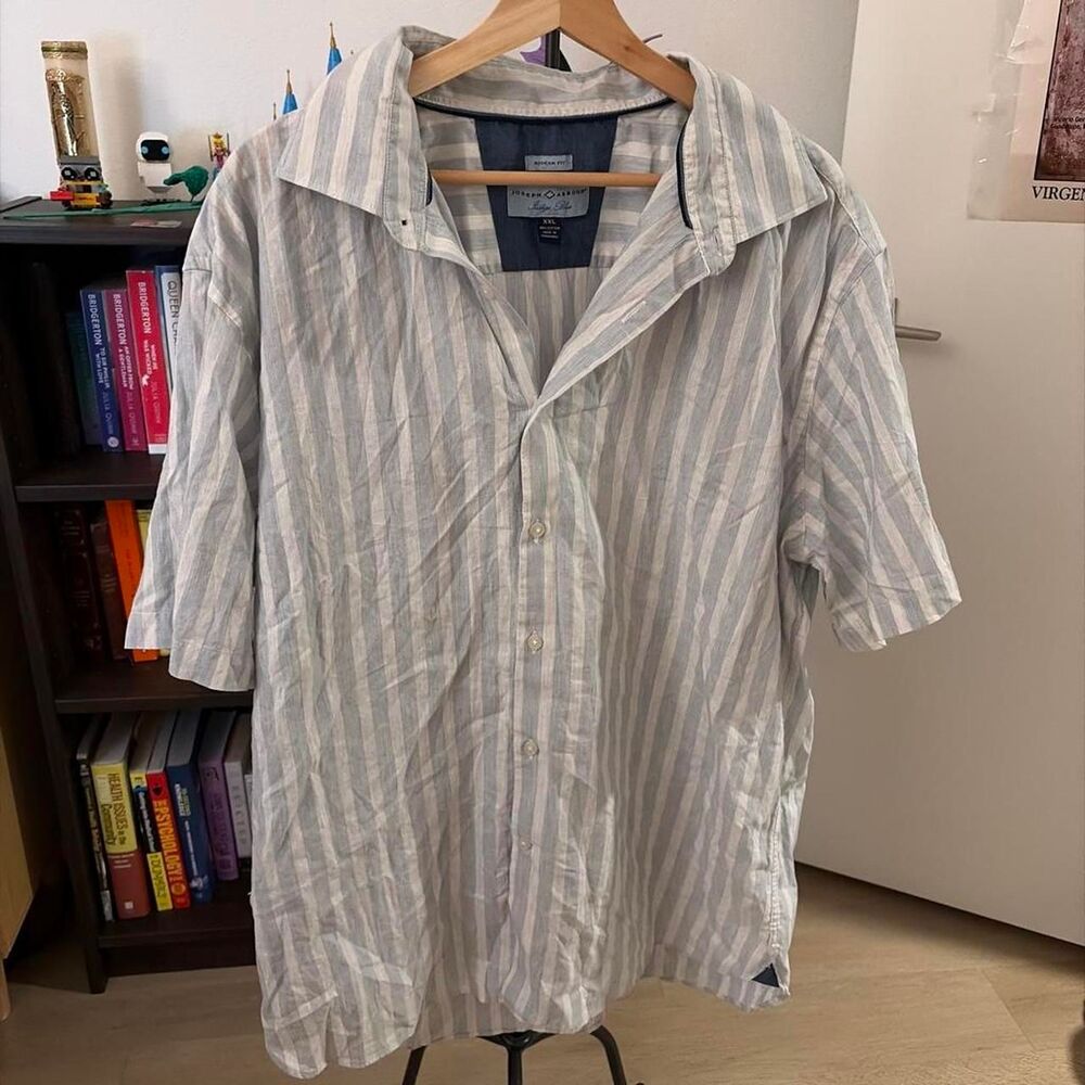 Joseph Abboud Indigo Blue Striped Button Front Shirt Men's XXL